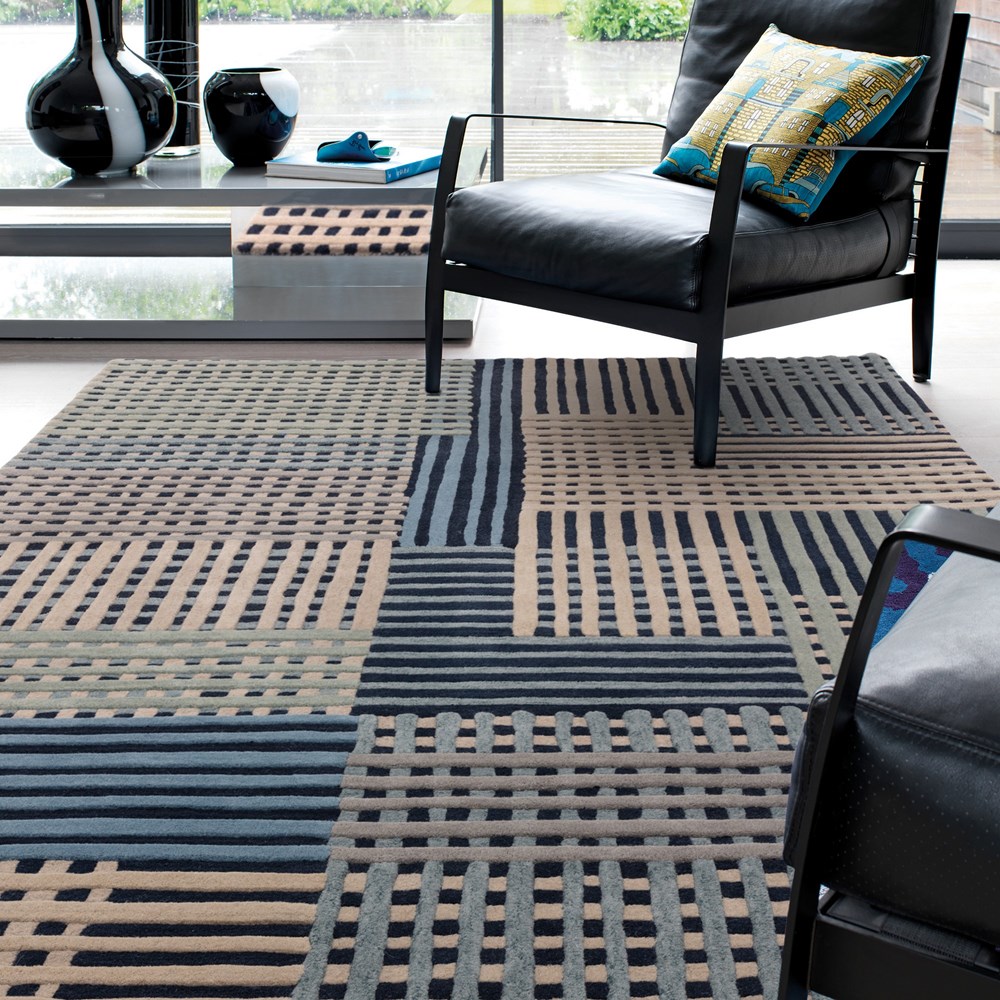 Aspect Modern Geometric Wool Rugs in Blue Multi